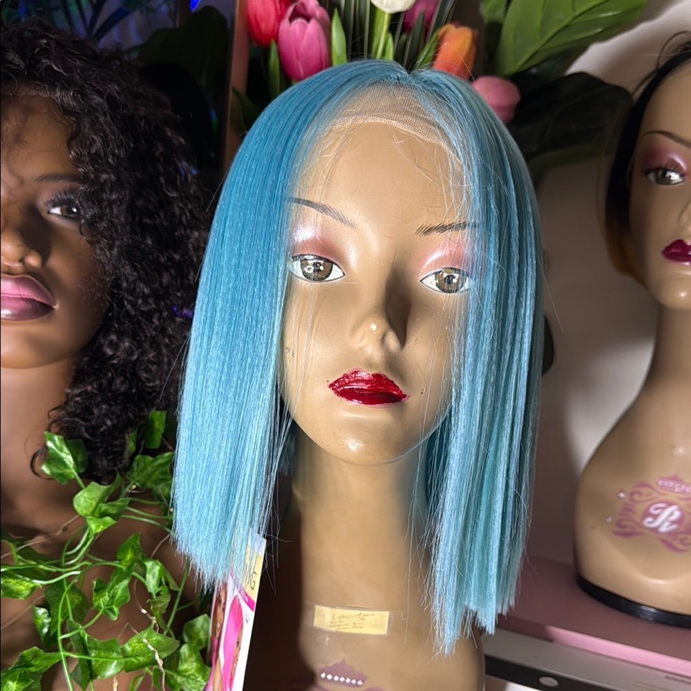 Sleek Blue Blunt Cut Bob Wig
